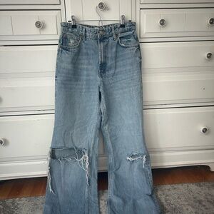 Zara Blue Flare Wide Leg Jeans